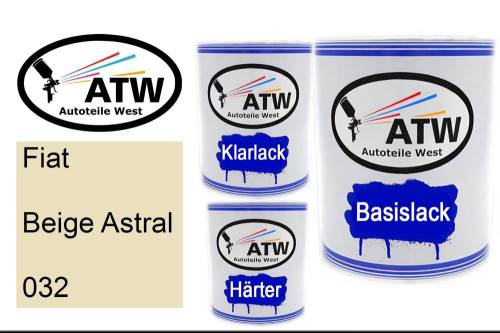 Fiat, Beige Astral, 032: 1L Lackdose + 1L Klarlack + 500ml Härter - Set, von ATW Autoteile West.